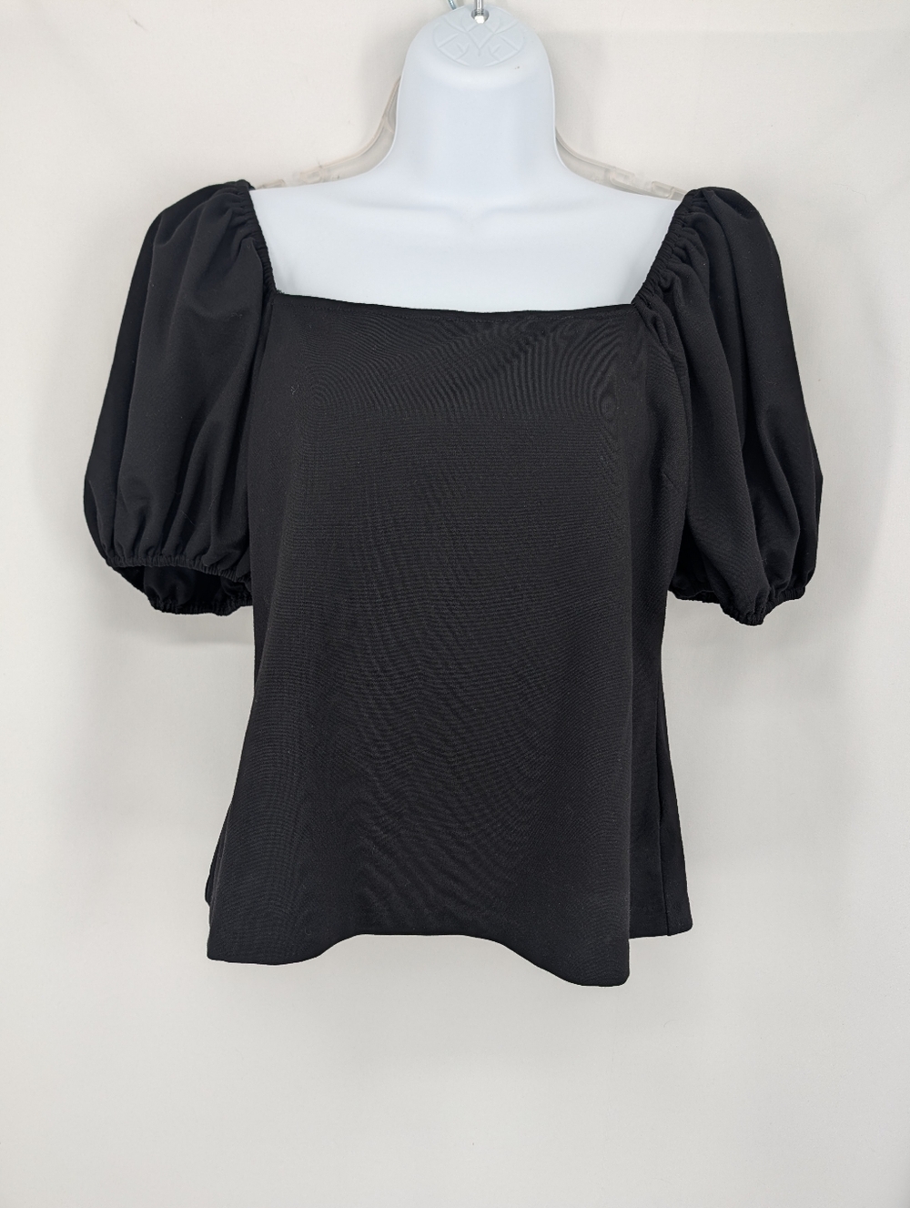Boston Proper Square Neck Puff Sleeve Women's Top Black Medium Whimsigoth
